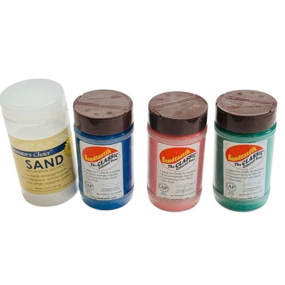 Craft lot of Sandtastic Colored craft Sand 3 Sealed 1 Opened White, Blue, Green